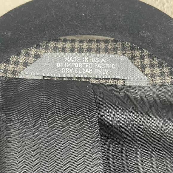 Haggar Black Tan Tweed Houndstooth Two Buttoned Vented Blazer Sport Coat 42L USA - Picture 13 of 15